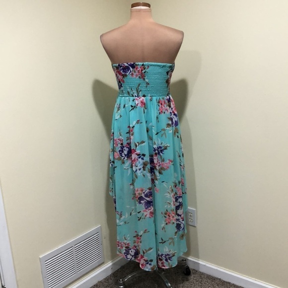 Ever Pretty High Low Dress Size US 6 Rhinestone Aqua Blue Floral Print - Picture 5 of 9